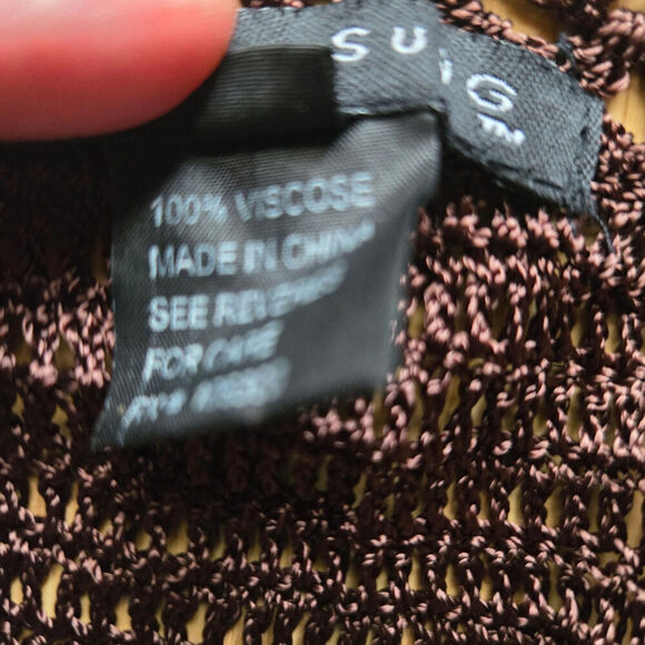 Bette Sung Womens VTG 90s Y2K Brown Crochet Knit Long Cardigan XL Festival Boho - Picture 9 of 12